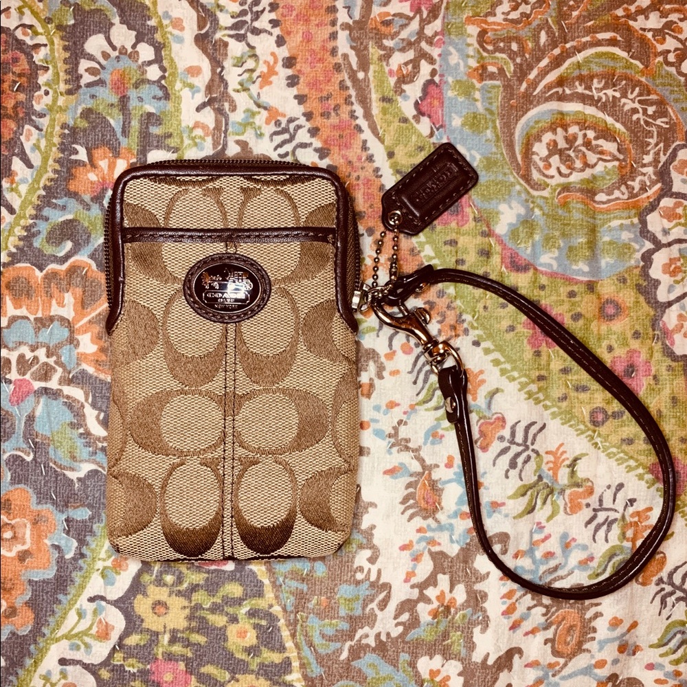 Coach Classic C Brown/Tan Mini Wristlet Wallet